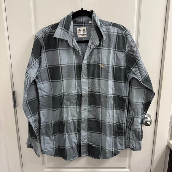 Burberry London Blue Plaid Button Down Shirt Size Large - Picture 1 of 5
